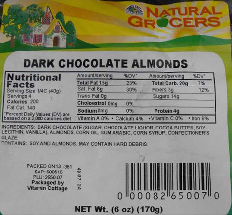 Natural Grocers by Vitamin Cottage Issues Allergy Alert on Undeclared Peanuts in Dark Chocolate Almonds